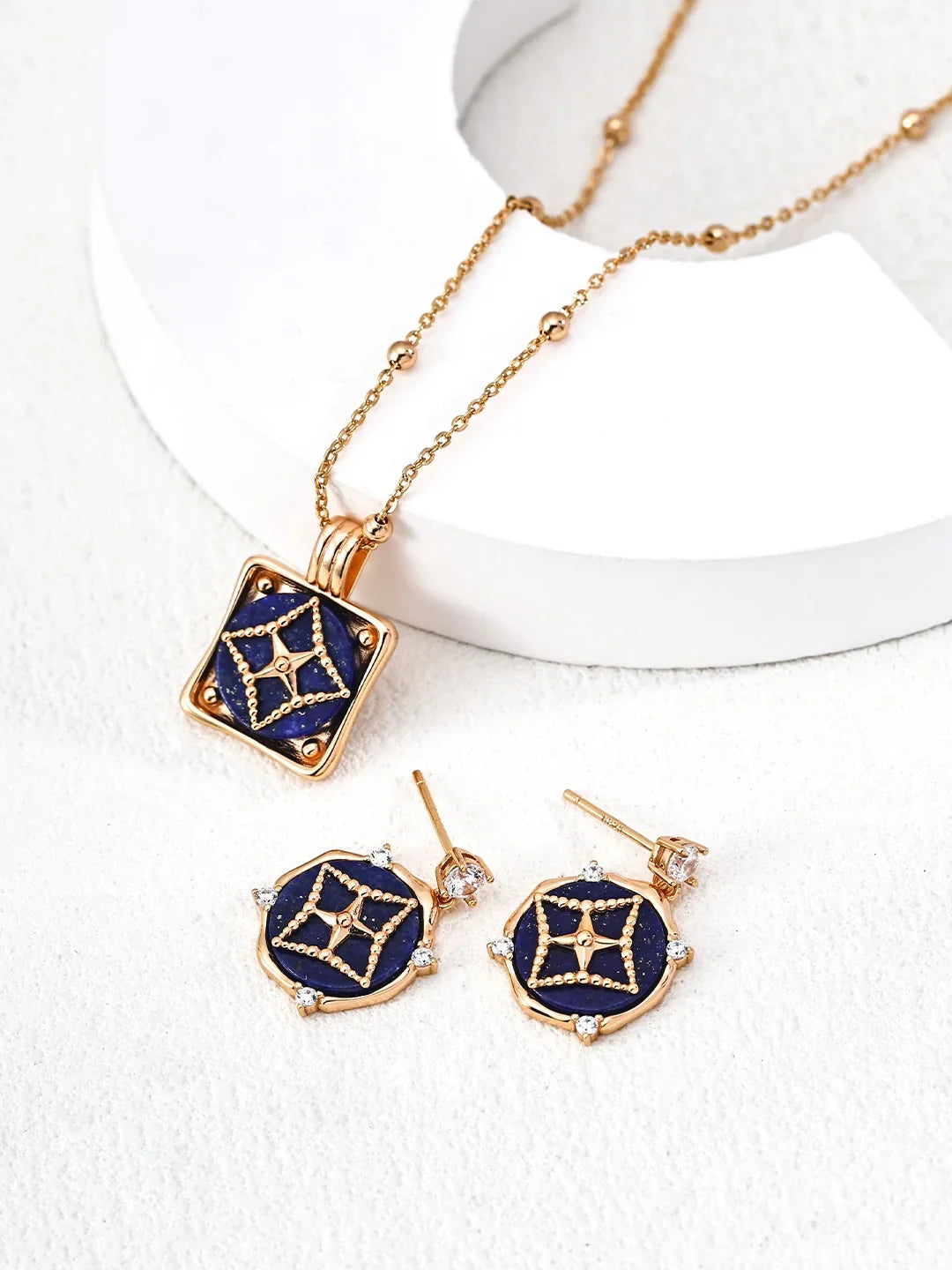 S925 Sterling Silver Vintage Lapis Lazuli & Zircon Pendant Necklace