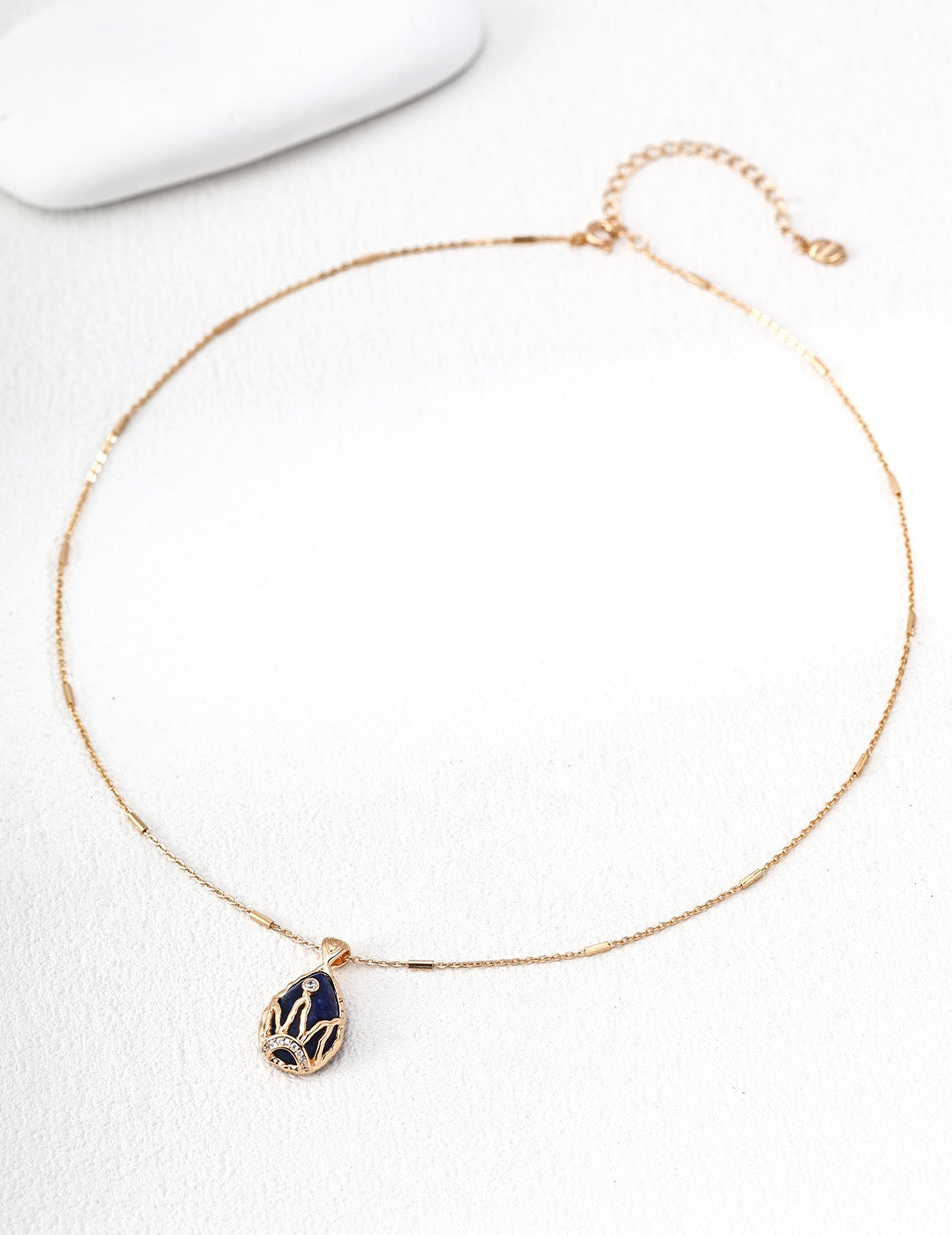 S925 Silver Lapis Lazuli Crown Necklace - Retro Gold Zircon Starry Design