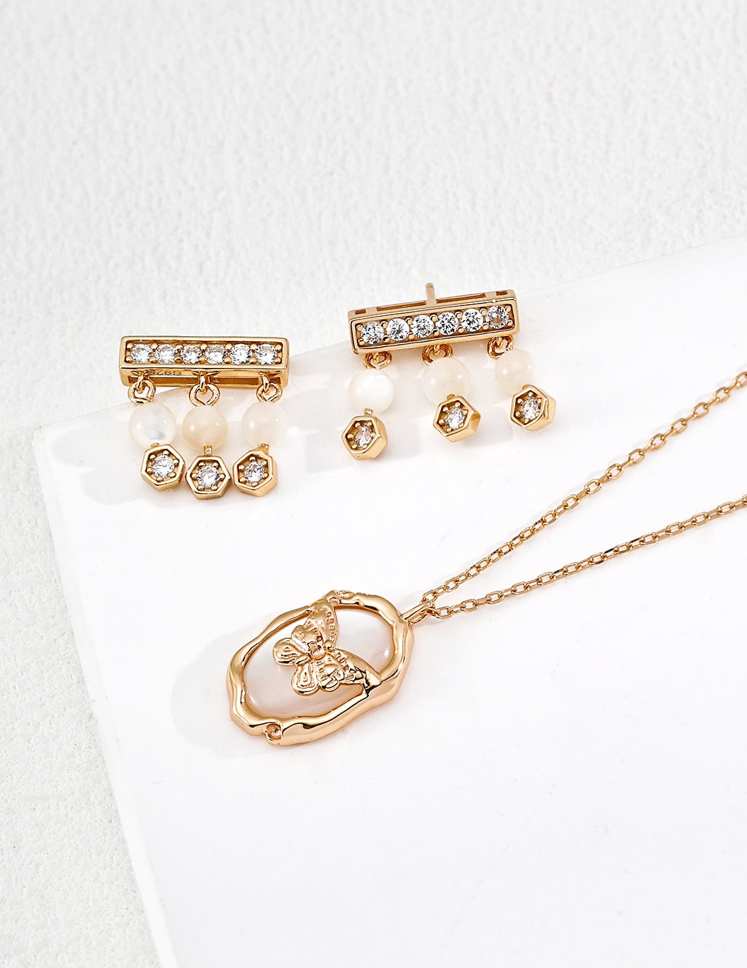 S925 Silver Mother-of-Pearl CZ Earrings | Minimalist Retro Gold & White Gold Studs