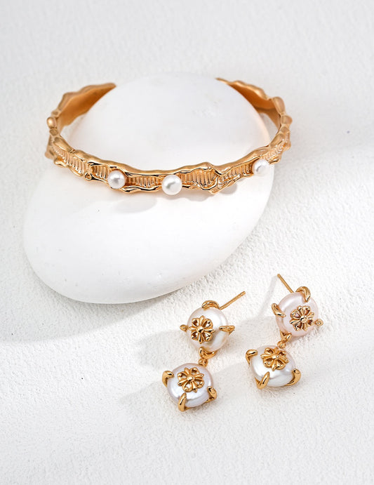 silver Vintage Natural Pearl Earrings | Gothic Iris Lava Flow Retro Gold Dangles