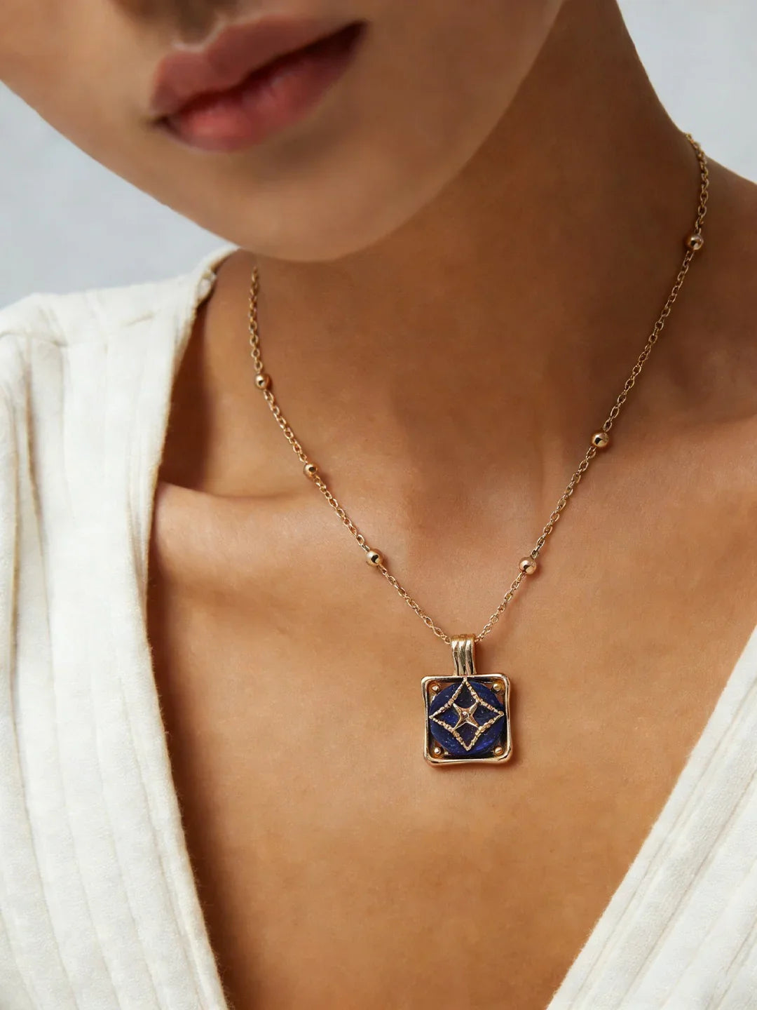 S925 Sterling Silver Vintage Lapis Lazuli & Zircon Pendant Necklace