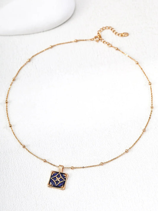 S925 Sterling Silver Vintage Lapis Lazuli & Zircon Pendant Necklace