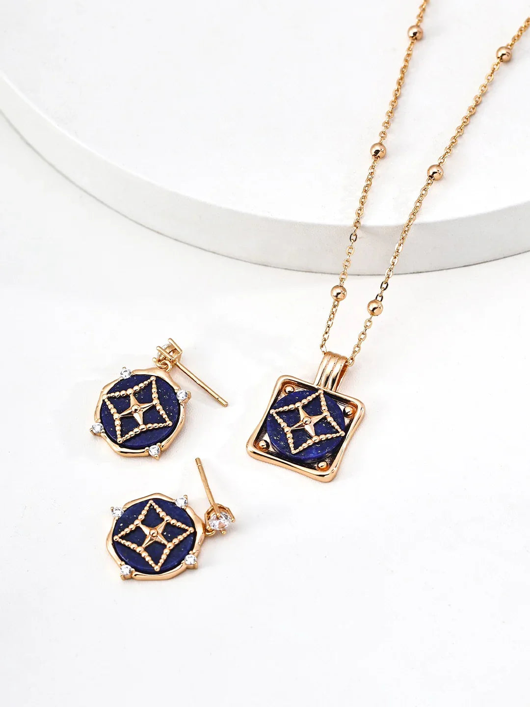 S925 Sterling Silver Vintage Lapis Lazuli & Zircon Pendant Necklace