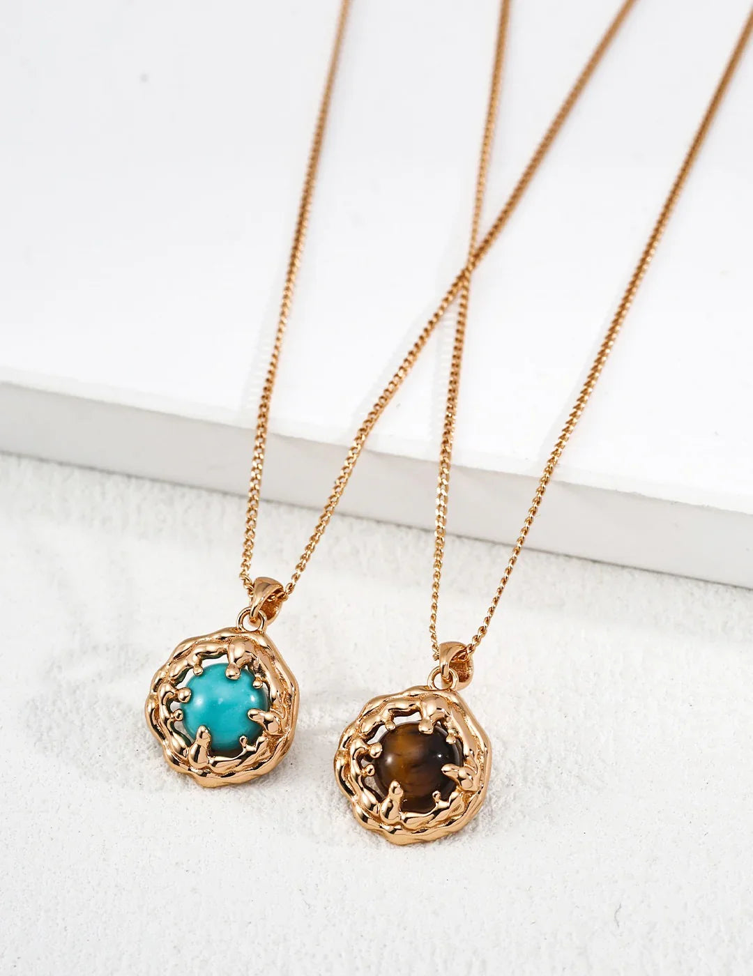 Vintage S925 Sterling Silver Turquoise/Tiger's Eye Pendant Necklace