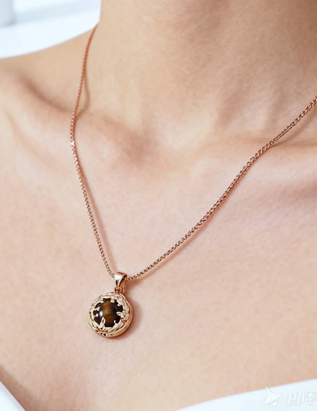 Vintage S925 Sterling Silver Turquoise/Tiger's Eye Pendant Necklace