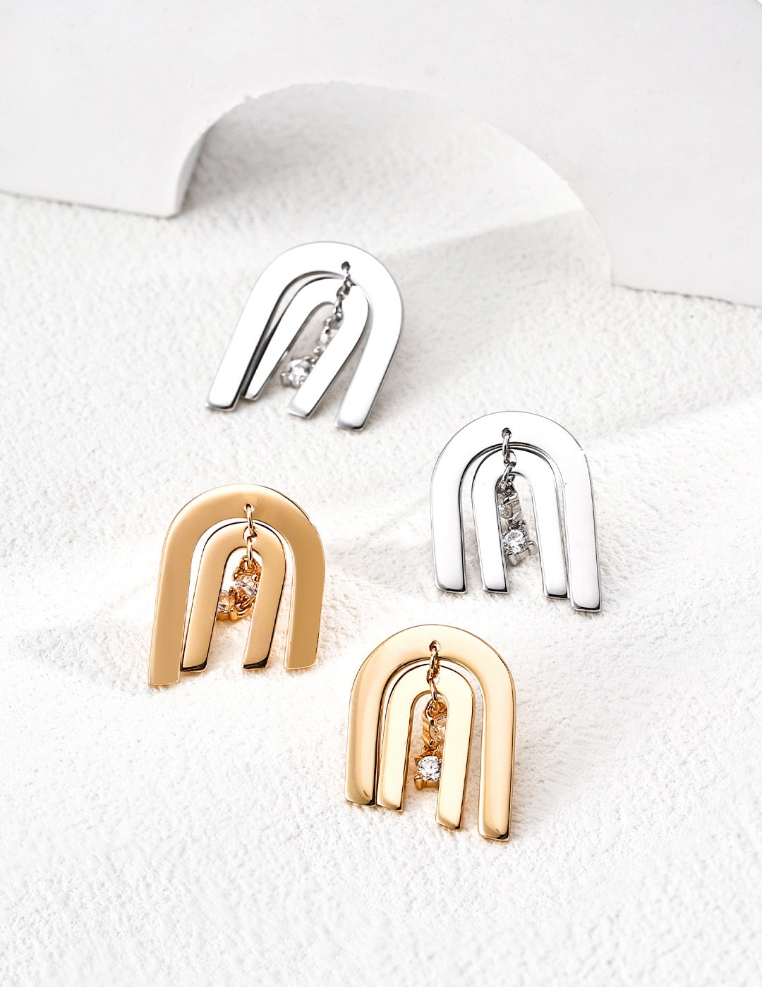 S925 Silver CNC Cut CZ Earrings | Minimalist Retro Gold & White Gold Studs