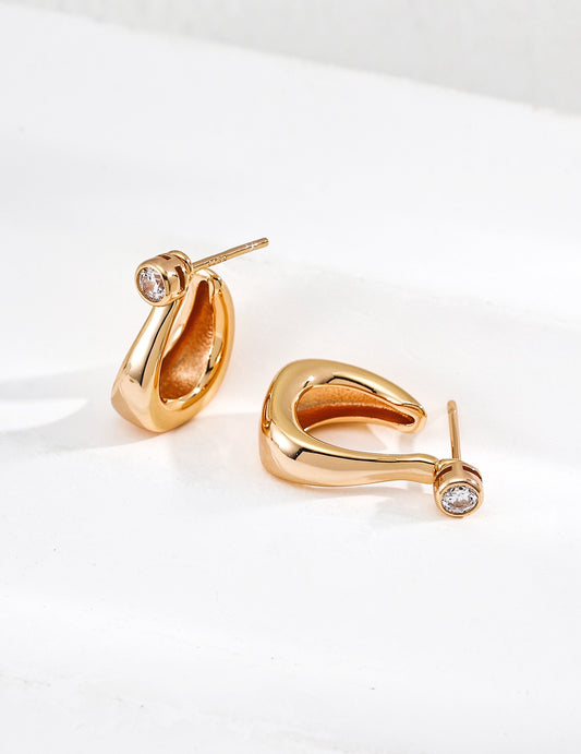 Minimalist C-Shape Zircon Earrings S925 Silver - Retro Gold & Rhodium Finish 1.5cm