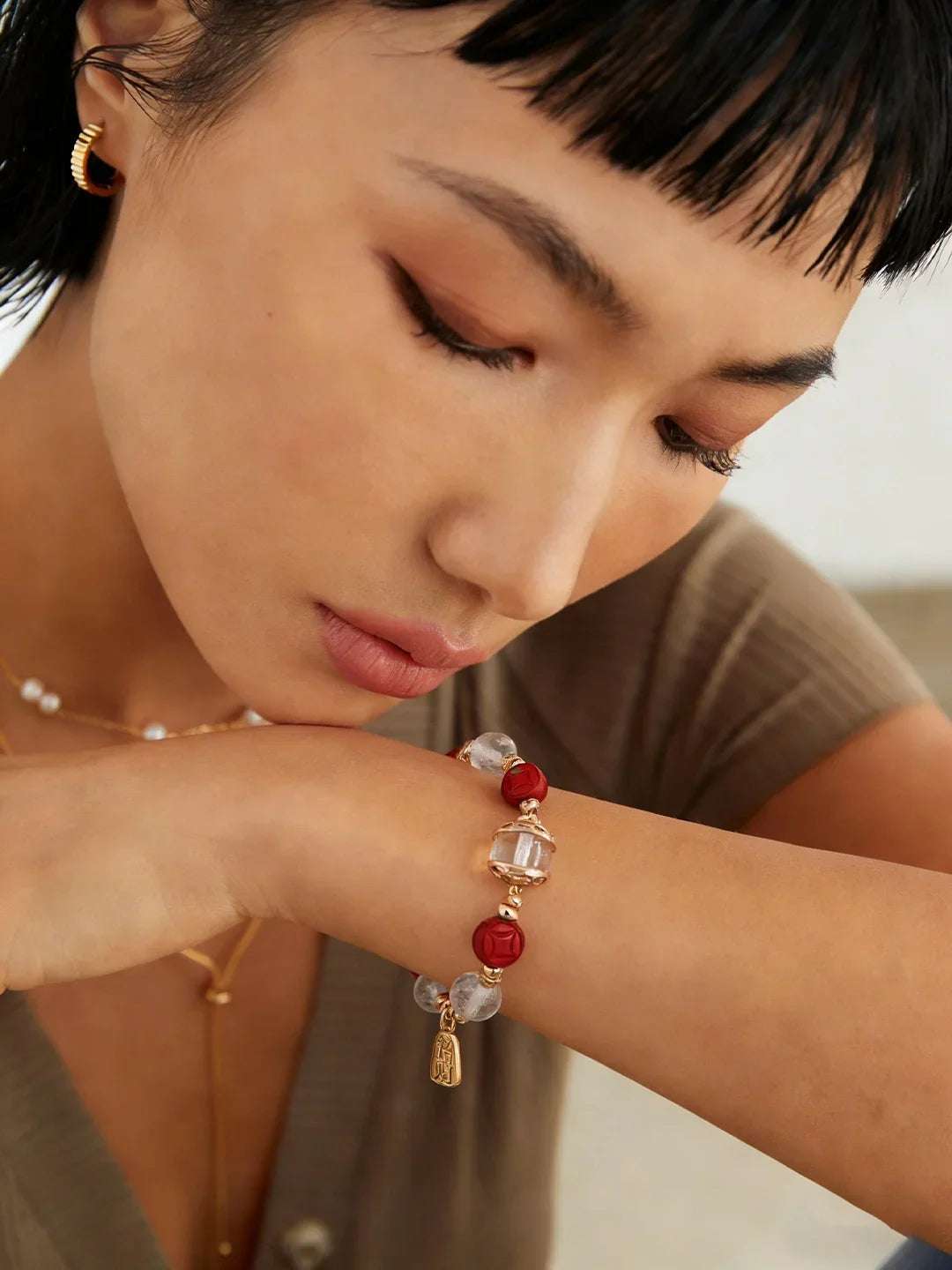 S925 silver cinnabar white crystal bracelet 