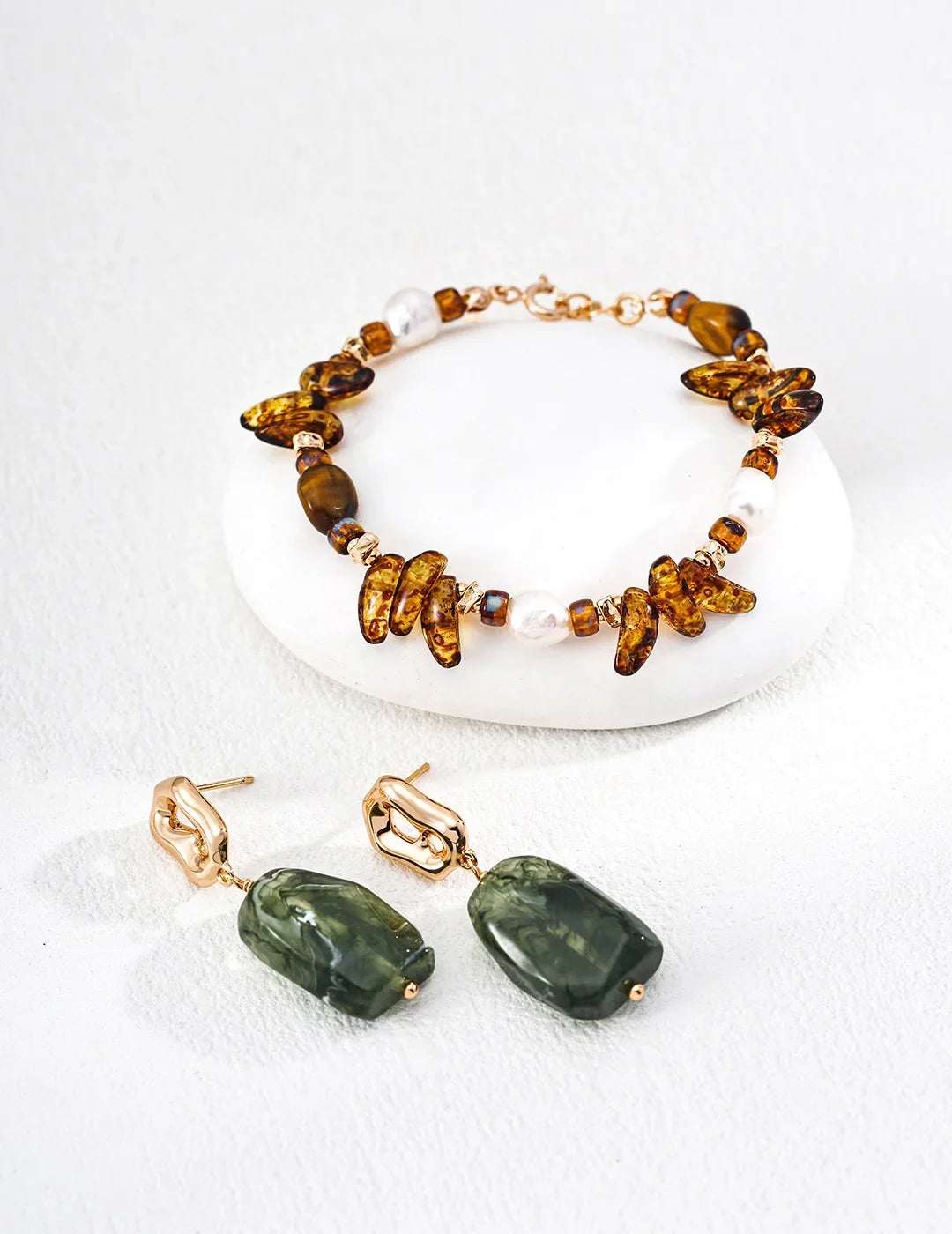S925 silver tiger's eye retro gold natural pearl bracelet