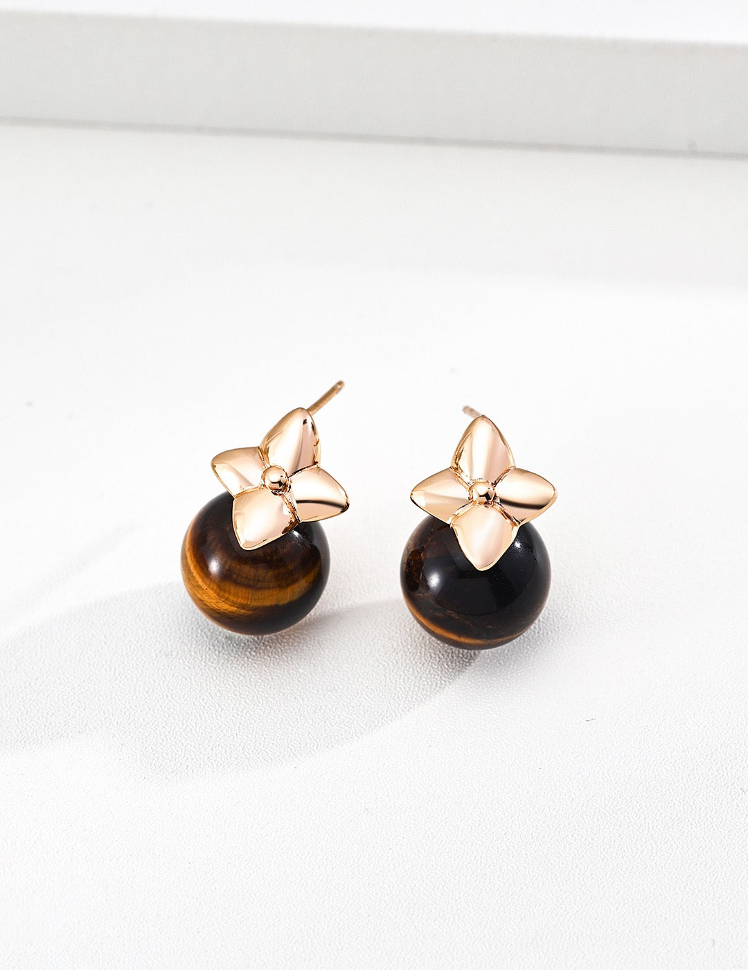 S925 Silver "Four-Leaf Fortune" Golden Leaf Earrings | Tiger Eye & Pearl Vintage Gold Dangles