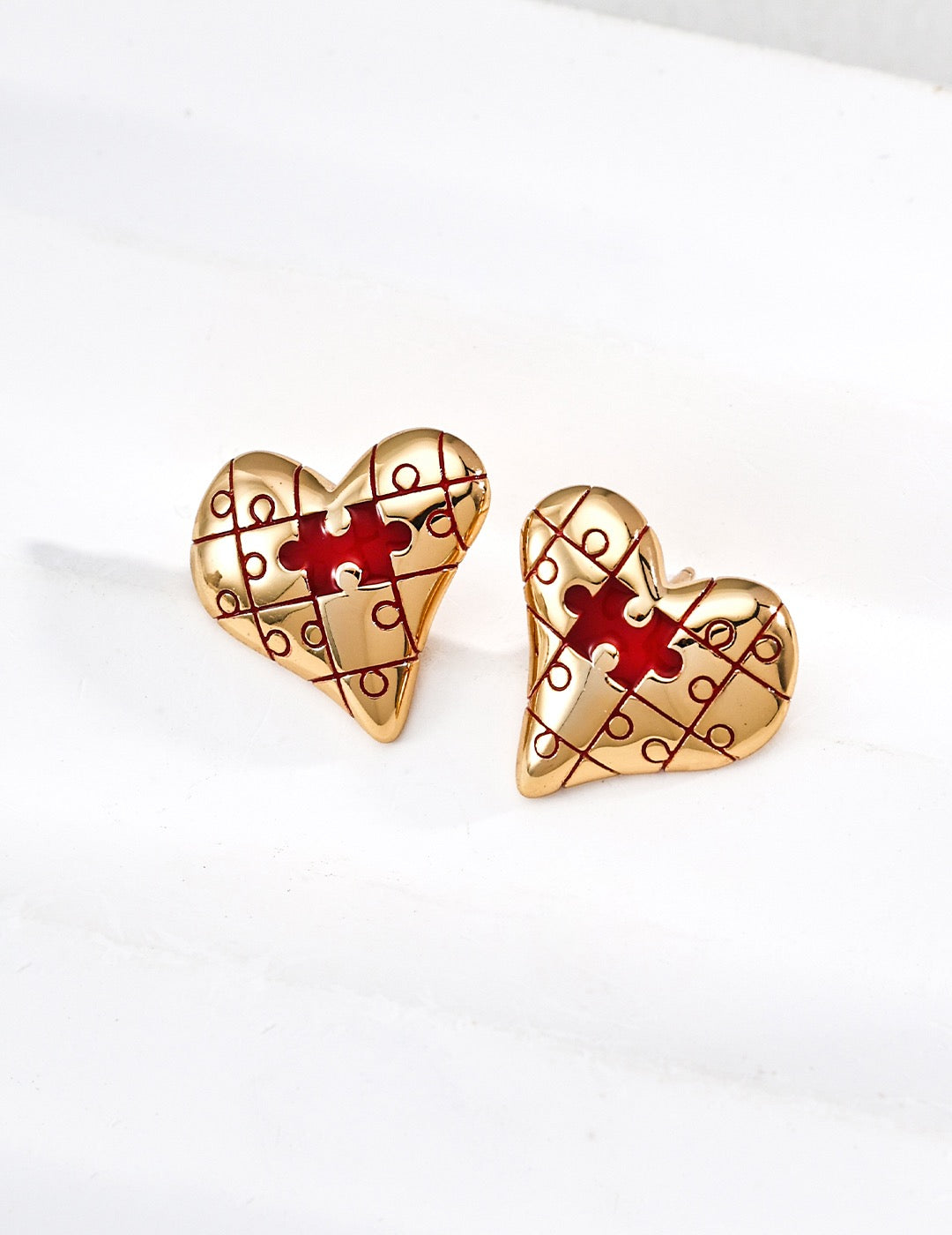 Cute Heart Puzzle Drop Earrings