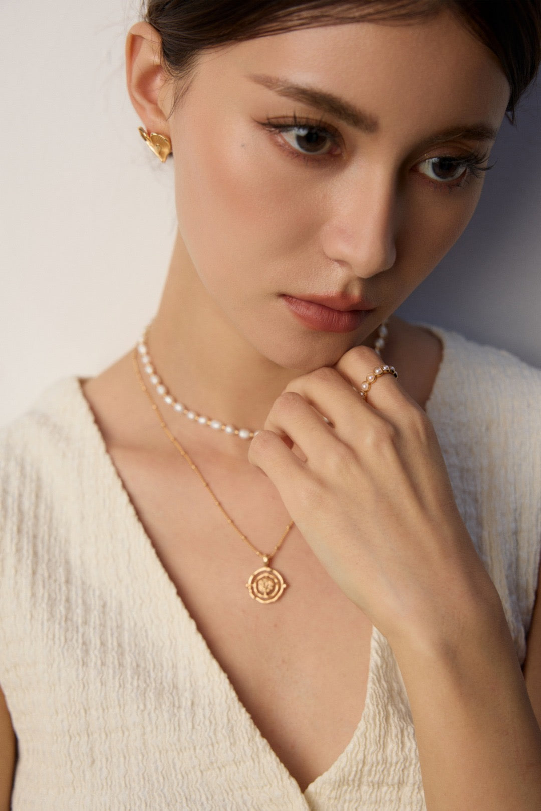 S925 Silver Vintage Pearl Choker Necklace | Rice Pearl & Round Bead Stacked Necklace