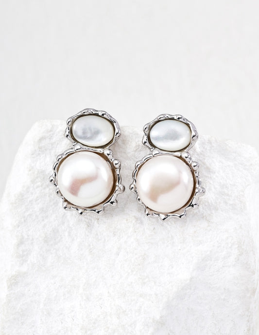 Hand-Carved Lava Fluid Earrings - S925 Silver Tiger Eye Agate Pearl Drop Earrings