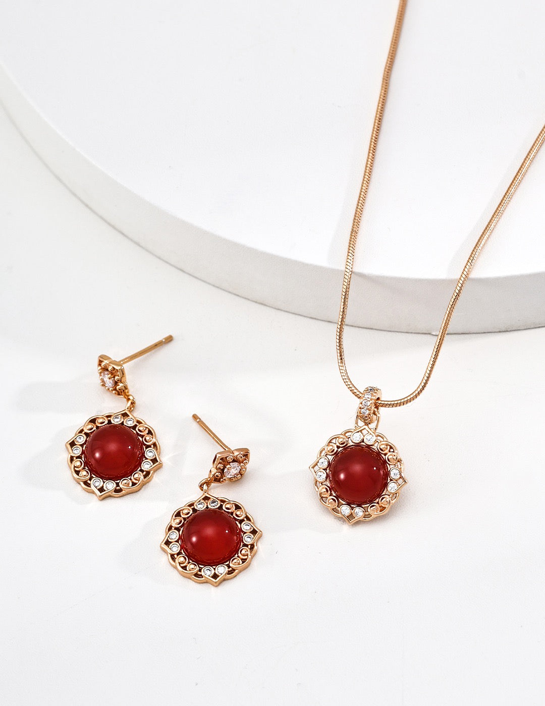 S925 Silver Retro Carnelian Tiger Eye Earrings | "Zhu Hua" Vintage Gold Lucky Flower Studs