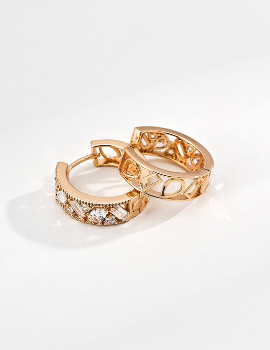 Versatile Zircon Earrings S925 Silver - Layered Cut Design Retro Gold & Rhodium Finish 2cm