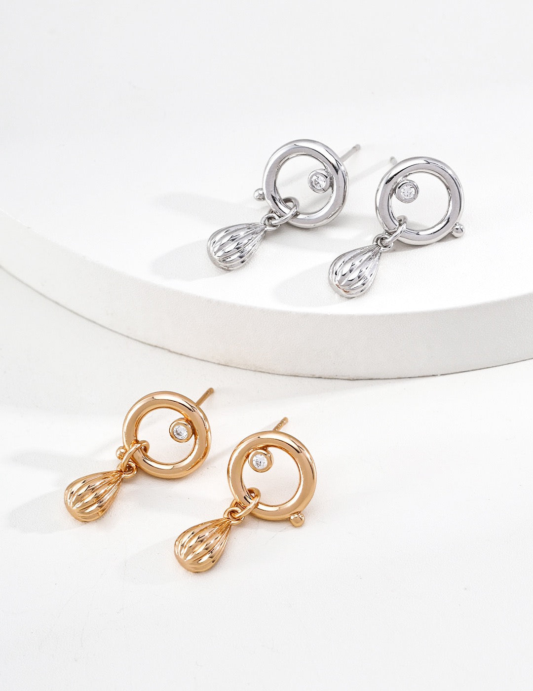 S925 Silver Retro Gold Melody Series CZ Stud Earrings