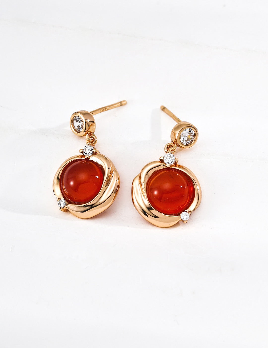 Vintage Gold S925 Silver Earrings - Carnelian, Water Grass Agate & CZ /sweetsaga