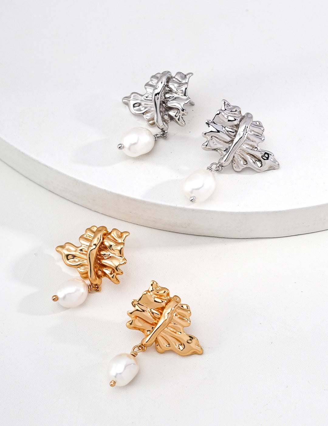 Vintage-Ohrringe mit Naturperlen aus 925er Silber – Retro-Look, Gold/Weißgold, 3 cm Anhänger