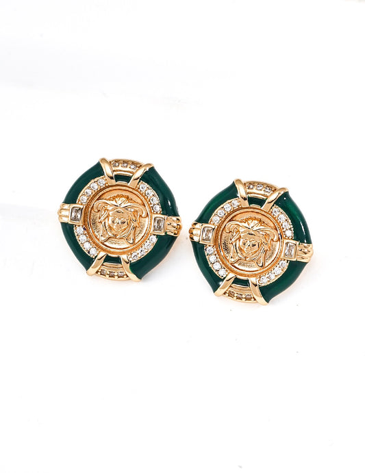 S925 Silver Enamel Medusa Earrings | Vintage Gold Mythic Studs