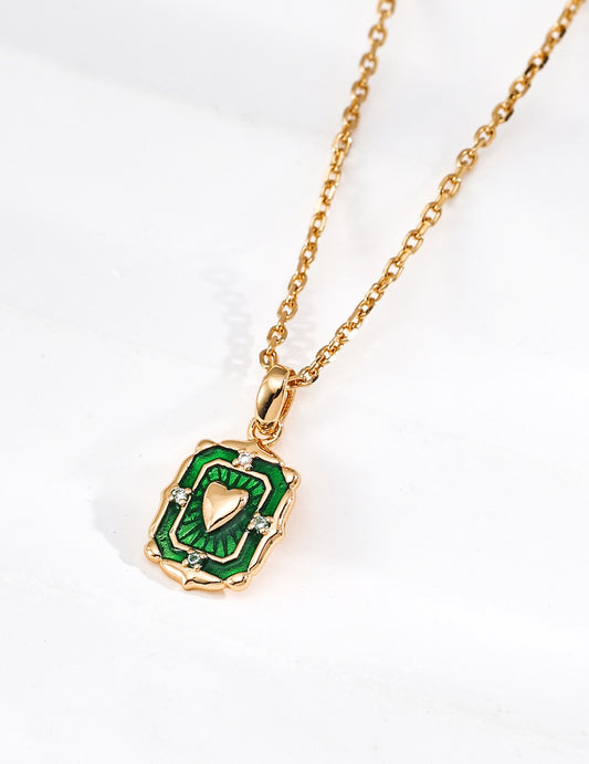 Colorful Enamel Heart Necklace - S925 Silver Zircon Accent Adjustable Chain