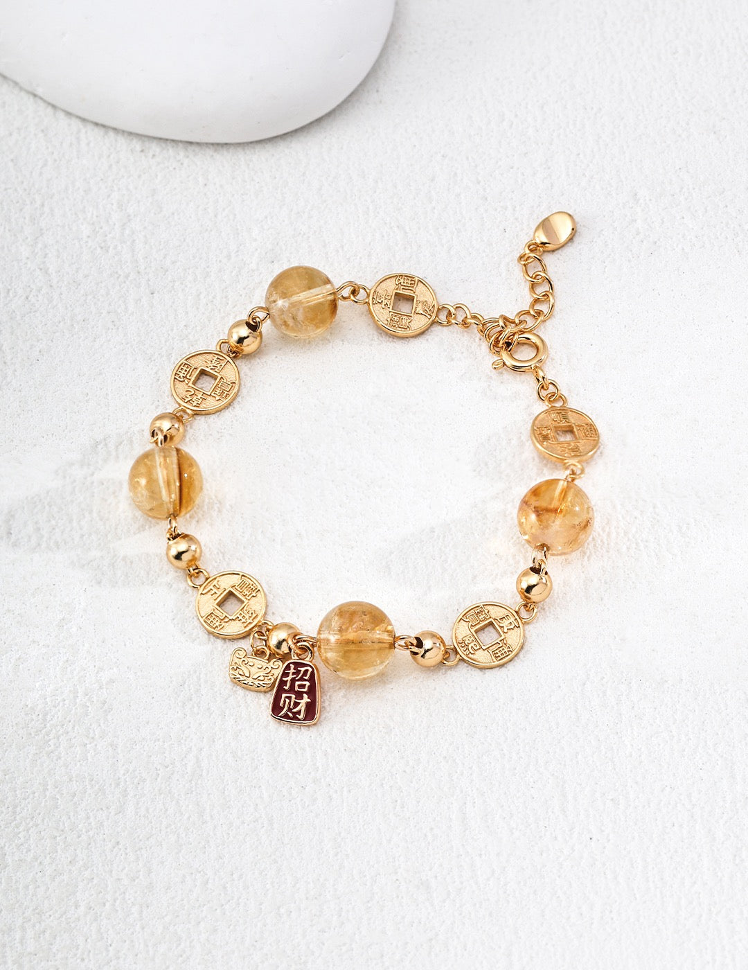 Lucky S925 Silver Citrine & Tiger Eye Bracelet - Adjustable Chain (Vintage Gold/White Gold)