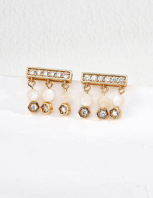 S925 Silver Mother-of-Pearl CZ Earrings | Minimalist Retro Gold & White Gold Studs