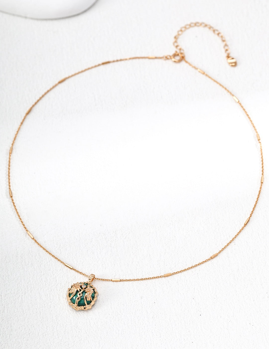 Mythic Victory Bow Necklace | S925 Silver Malachite Pendant with Wings & Flaming Details