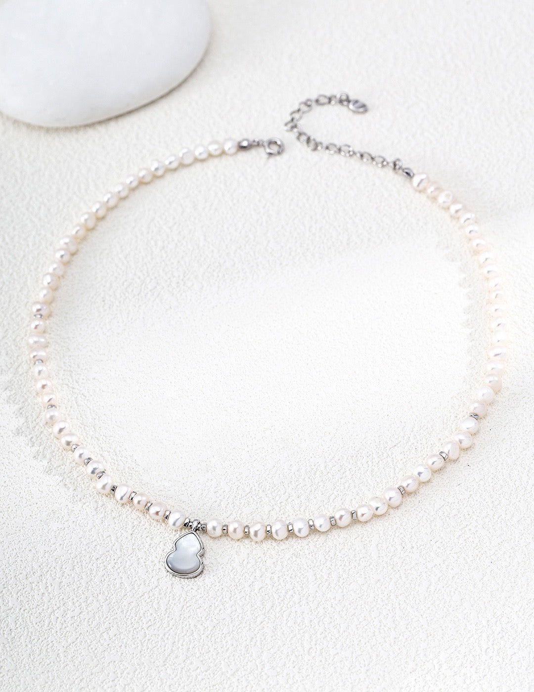 S925 Silver Gourd Pearl & Mother-of-Pearl Necklace | Fu Lu Blessing Necklace
