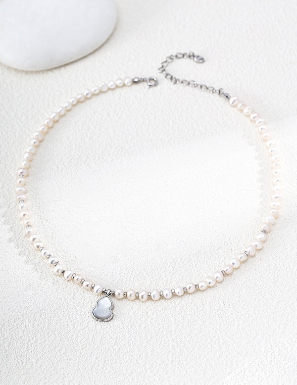 S925 Silver Gourd Pearl & Mother-of-Pearl Necklace | Fu Lu Blessing Necklace