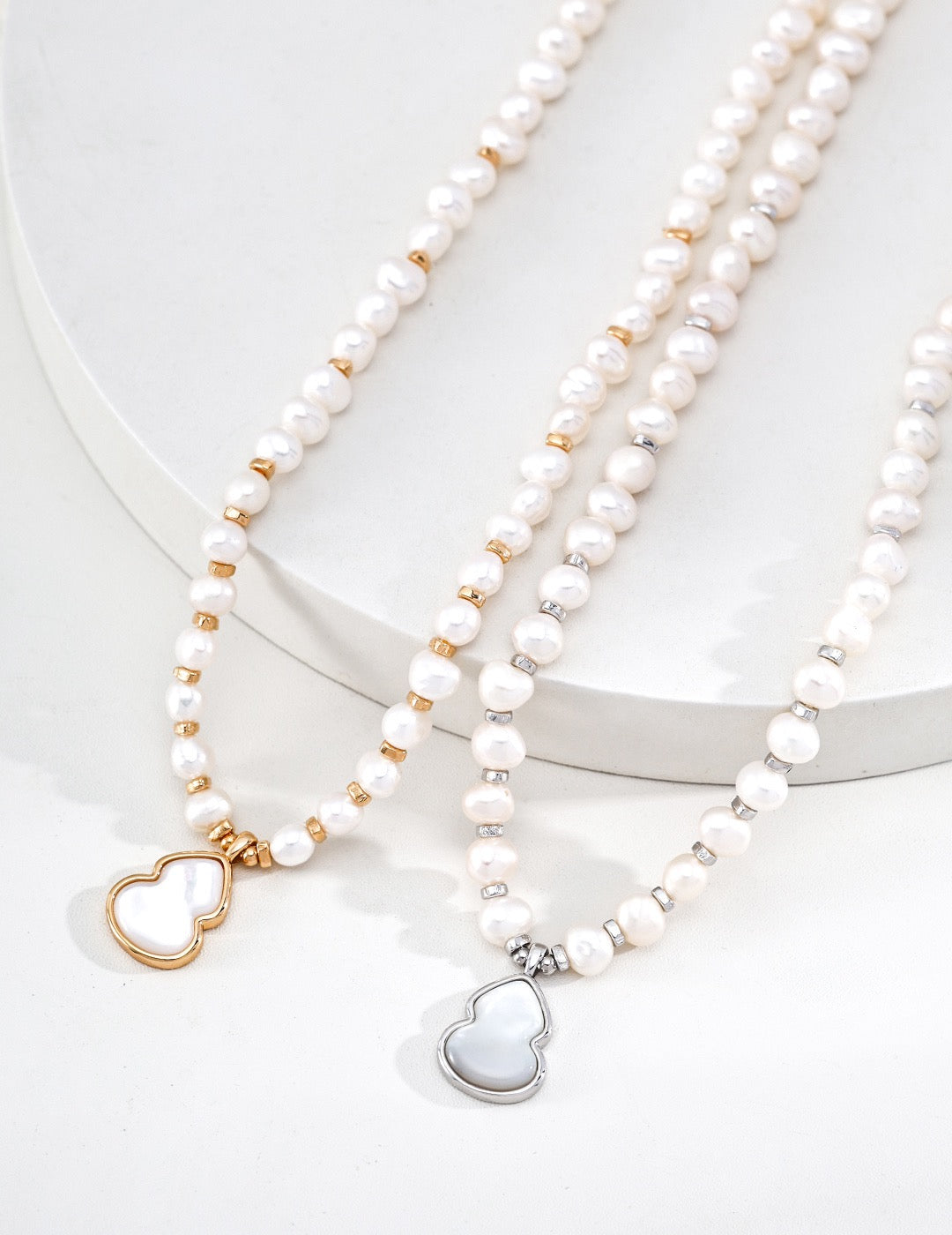 S925 Silver Gourd Pearl & Mother-of-Pearl Necklace | Fu Lu Blessing Necklace