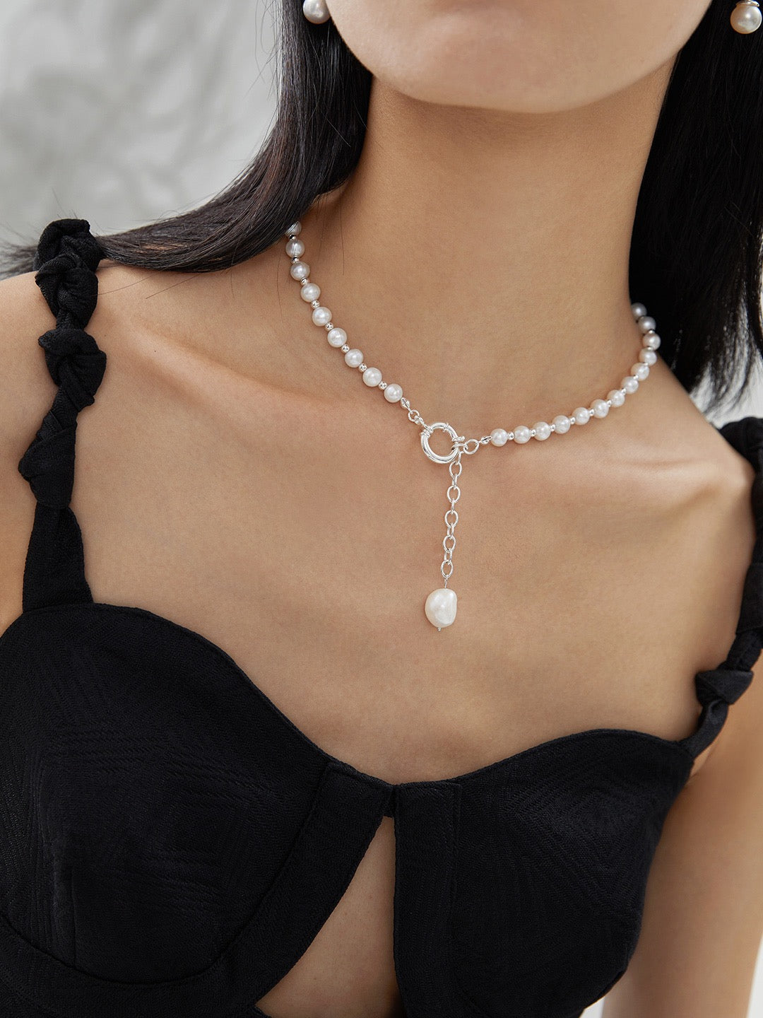 Irregular Silver Pearl Reconstructed Necklace