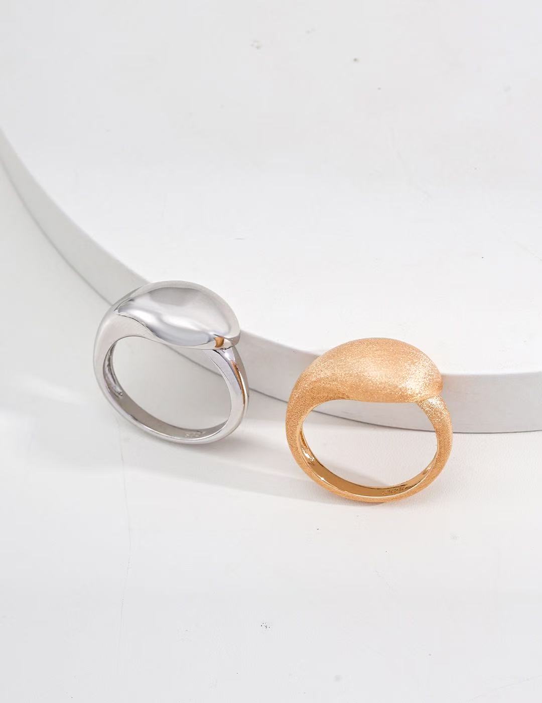 S925 Silver Minimalist Matte & Polished Ring | Vintage Gold & White Gold Open Band
