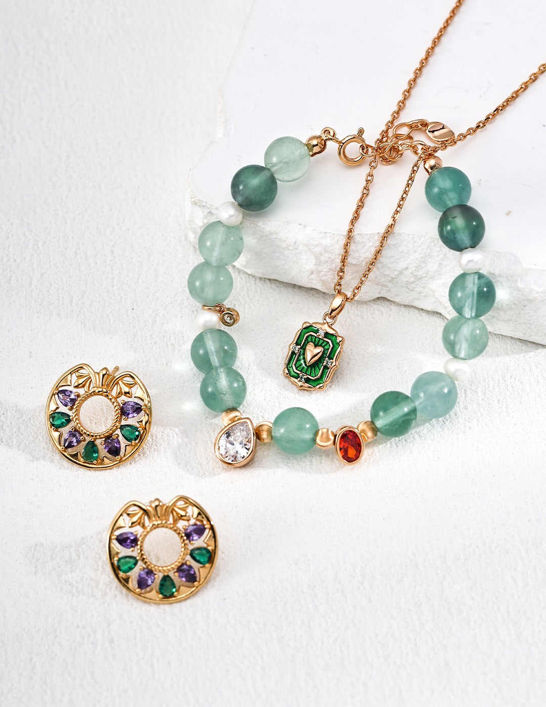 Colorful Enamel Heart Necklace - S925 Silver Zircon Accent Adjustable Chain