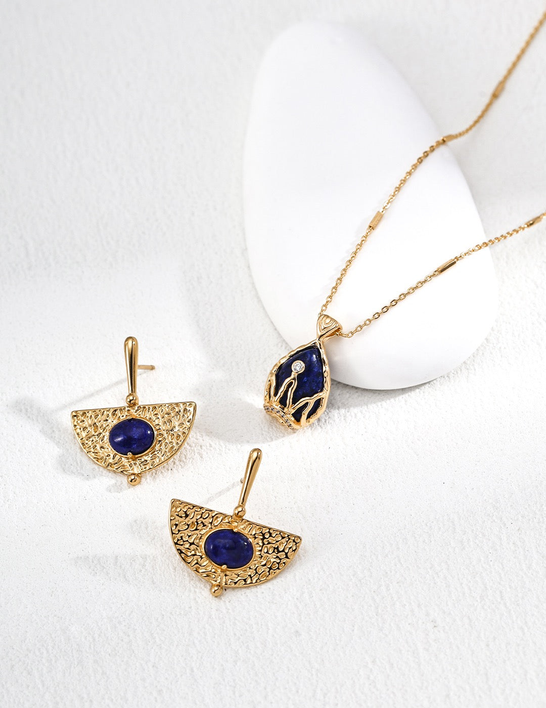 S925 Silver Lapis Lazuli Crown Necklace - Retro Gold Zircon Starry Design