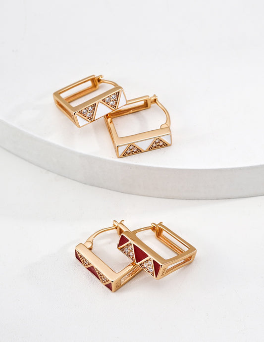S925 Silver Enamel & CZ Triangle Earrings | Vintage Gold Geometric Studs