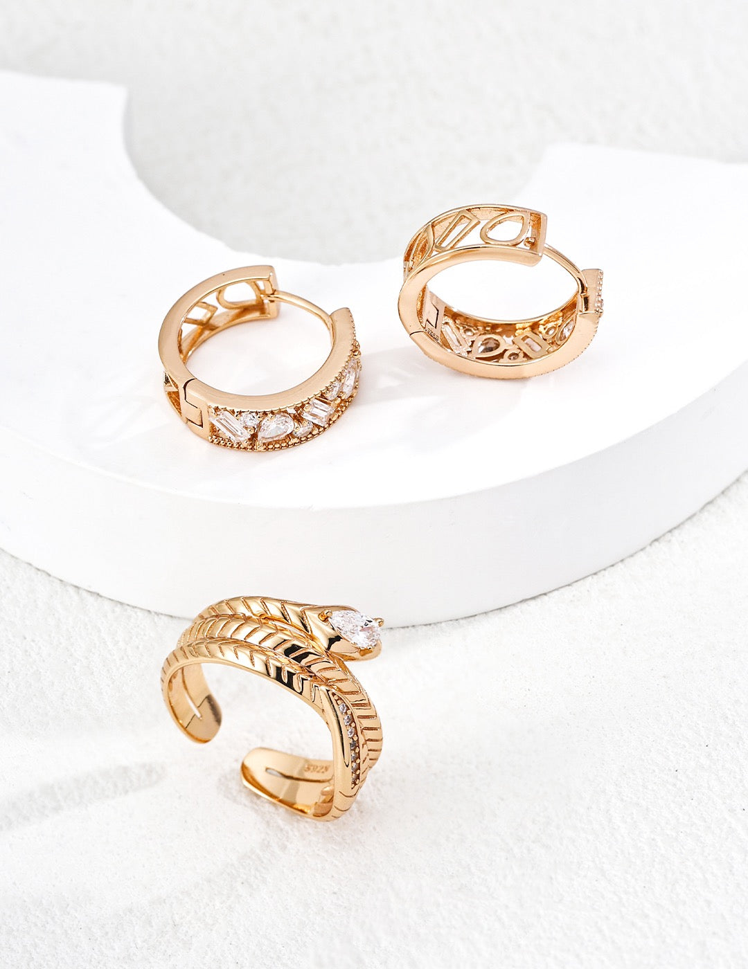 Versatile Zircon Earrings S925 Silver - Layered Cut Design Retro Gold & Rhodium Finish 2cm