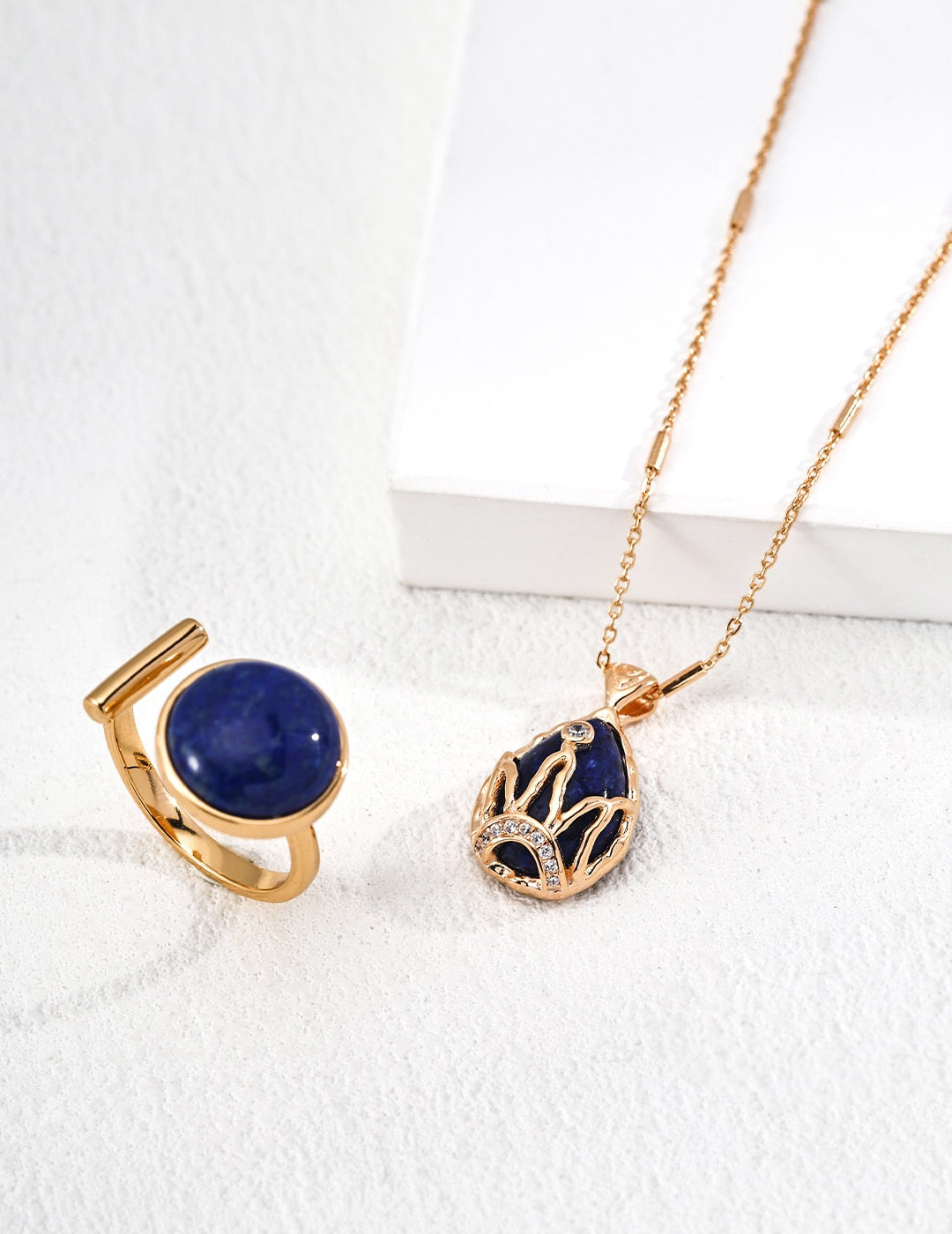 S925 Silver Lapis Lazuli Crown Necklace - Retro Gold Zircon Starry Design