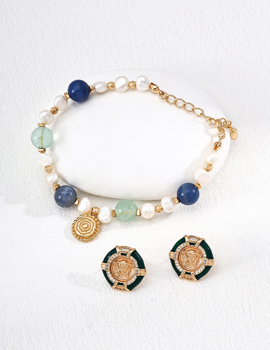 S925 Silver Enamel Medusa Earrings | Vintage Gold Mythic Studs