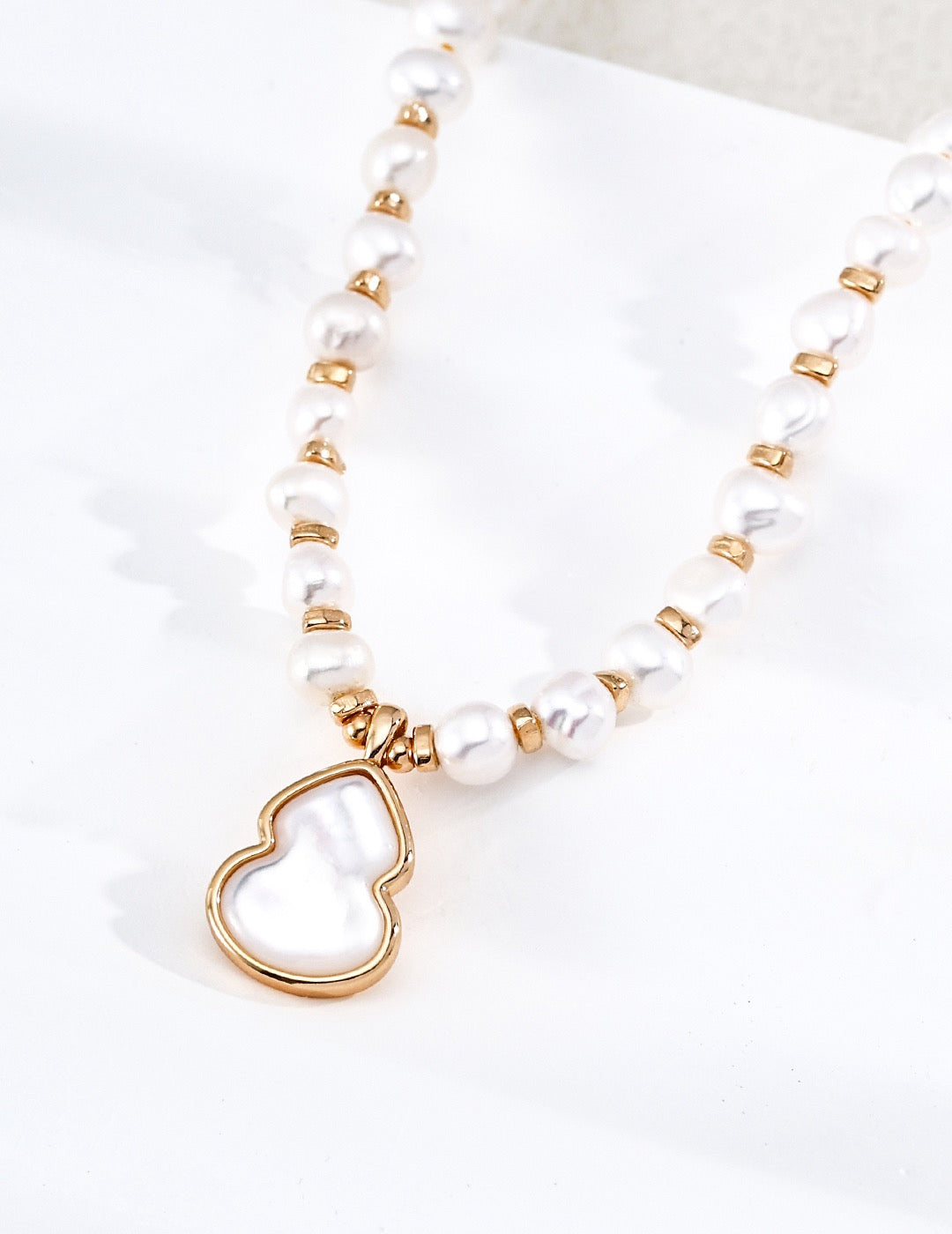 S925 Silver Gourd Pearl & Mother-of-Pearl Necklace | Fu Lu Blessing Necklace