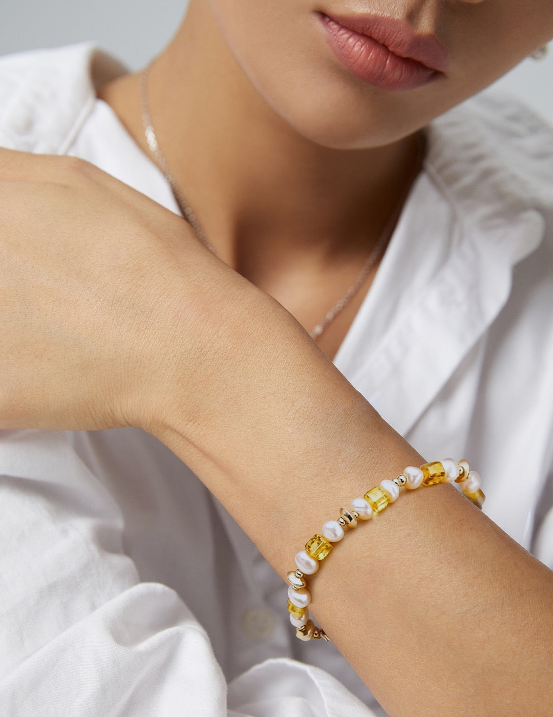 S925 Silver Natural Amber Champagne Pearl Bracelet | Vintage Gold Adjustable Beaded Bracelet