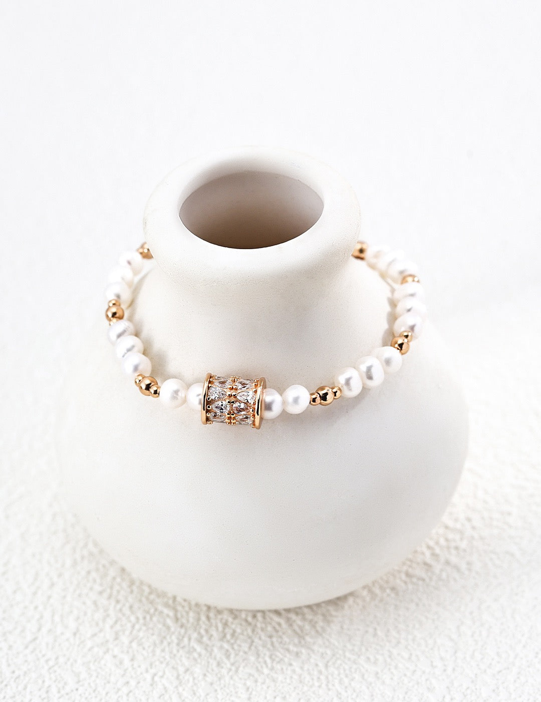 S925 Silver "Fortune Rotating" Pearl Bracelet | Retro Gold & White Gold CZ Bracelet