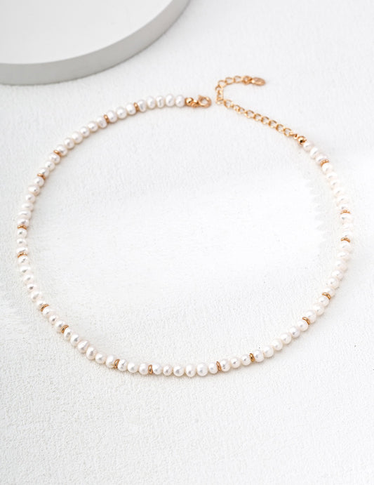 Minimalist Vintage Natural Pearl Necklace - S925 Silver Adjustable Chain (Vintage Gold)