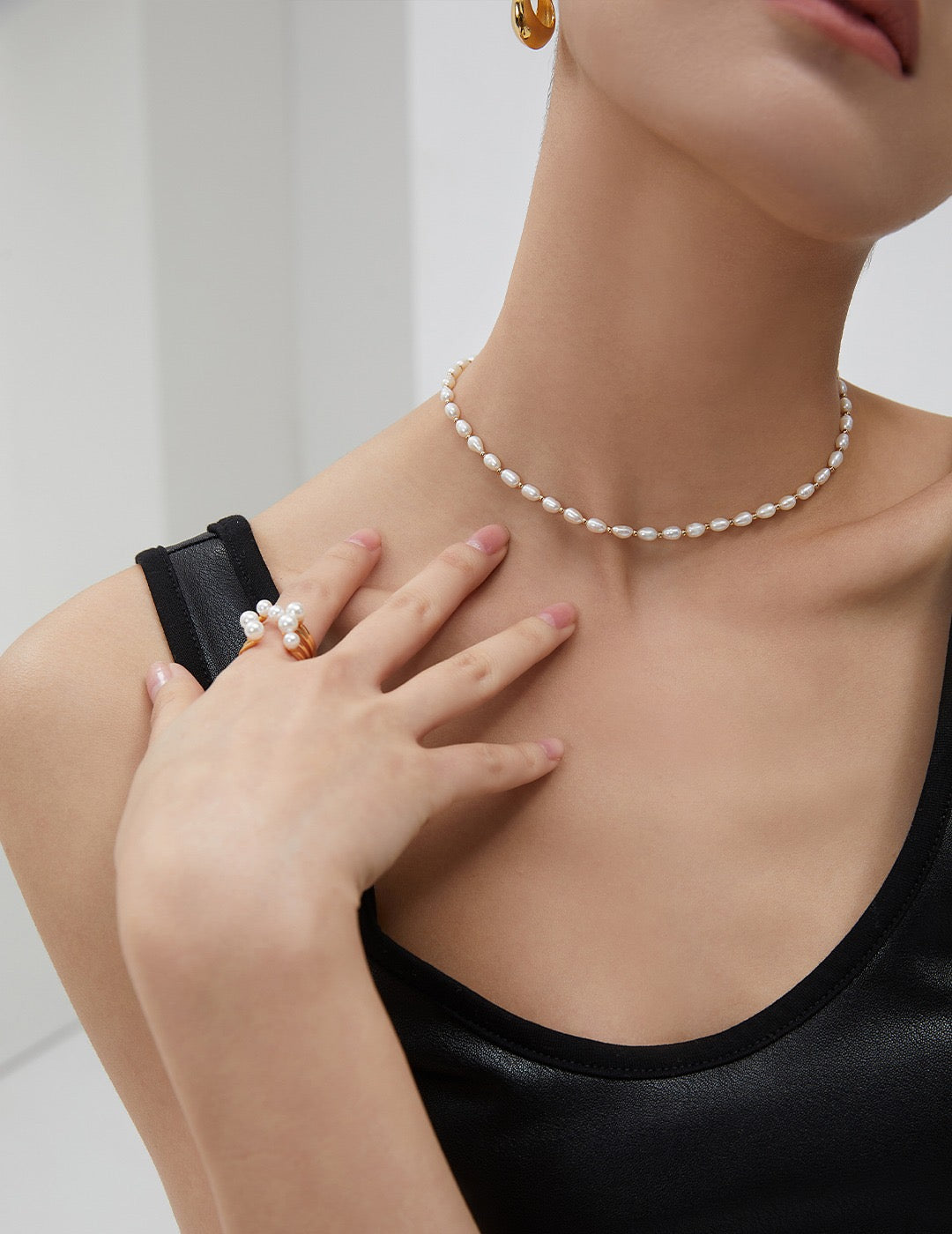 S925 Silver Vintage Pearl Choker Necklace | Rice Pearl & Round Bead Stacked Necklace