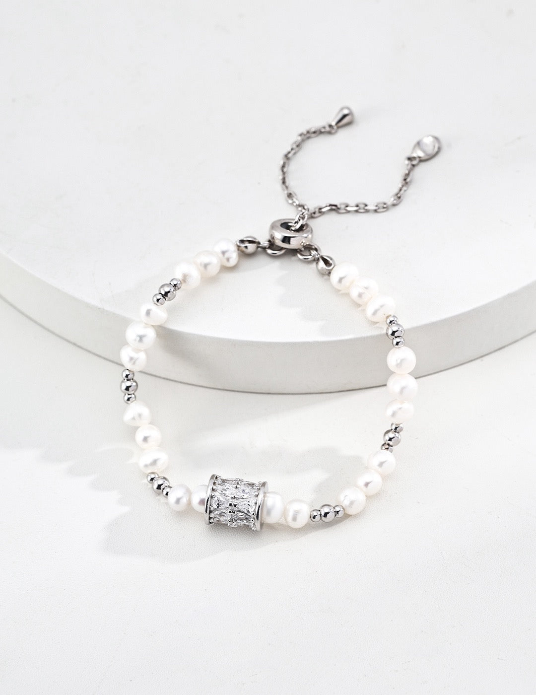 S925 Silver "Fortune Rotating" Pearl Bracelet | Retro Gold & White Gold CZ Bracelet