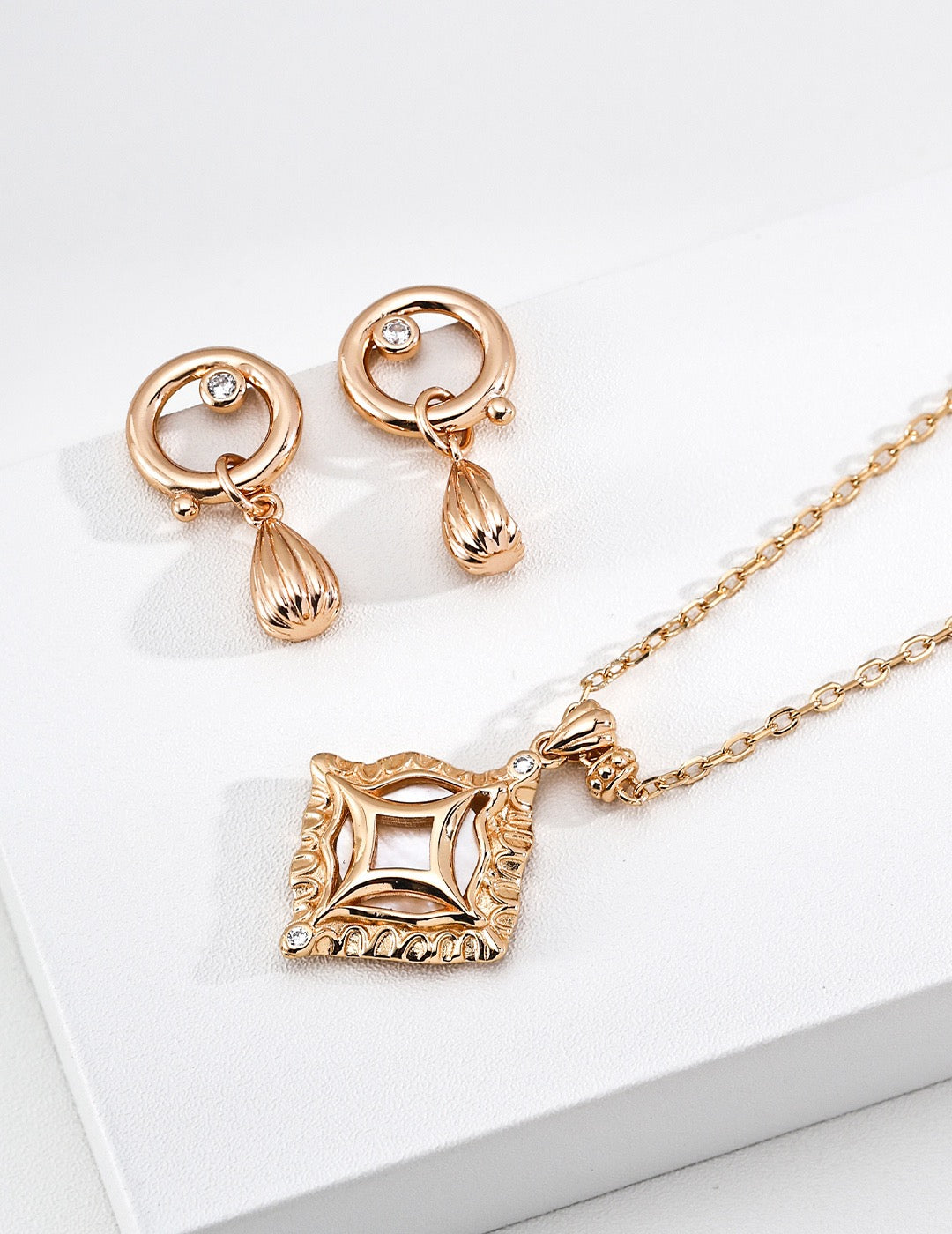 S925 Silver Retro Gold Melody Series CZ Stud Earrings
